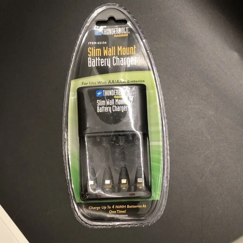 THUNDERBOLT Magnum Slim Wall Mount AA/AAA Battery Charger NEW —4 NiMH At 1 Time